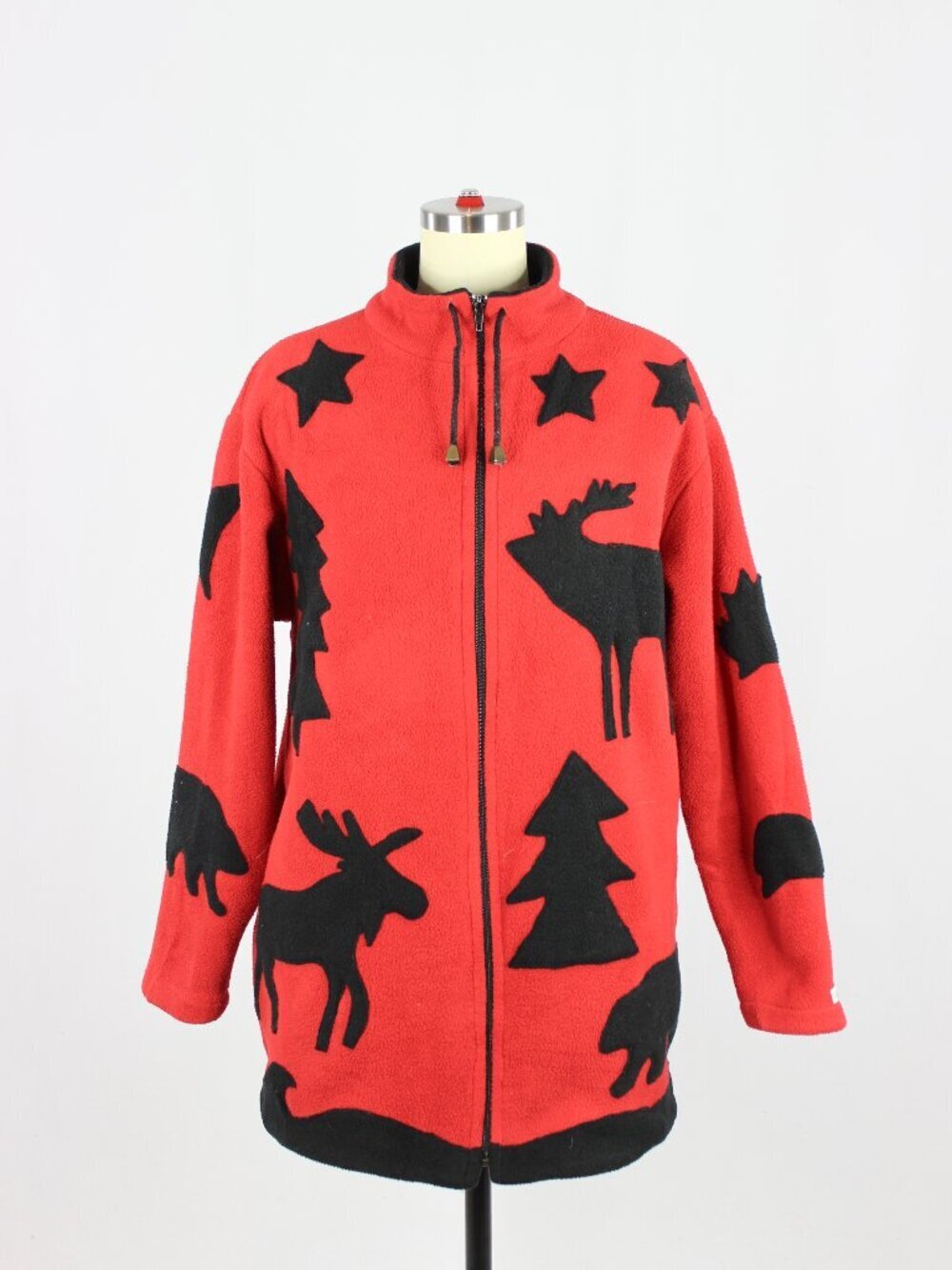 Vintage 00's SUTTLES & SEAWINDS Red Black Reindeer Fleece Zip Up Jacket, Size S